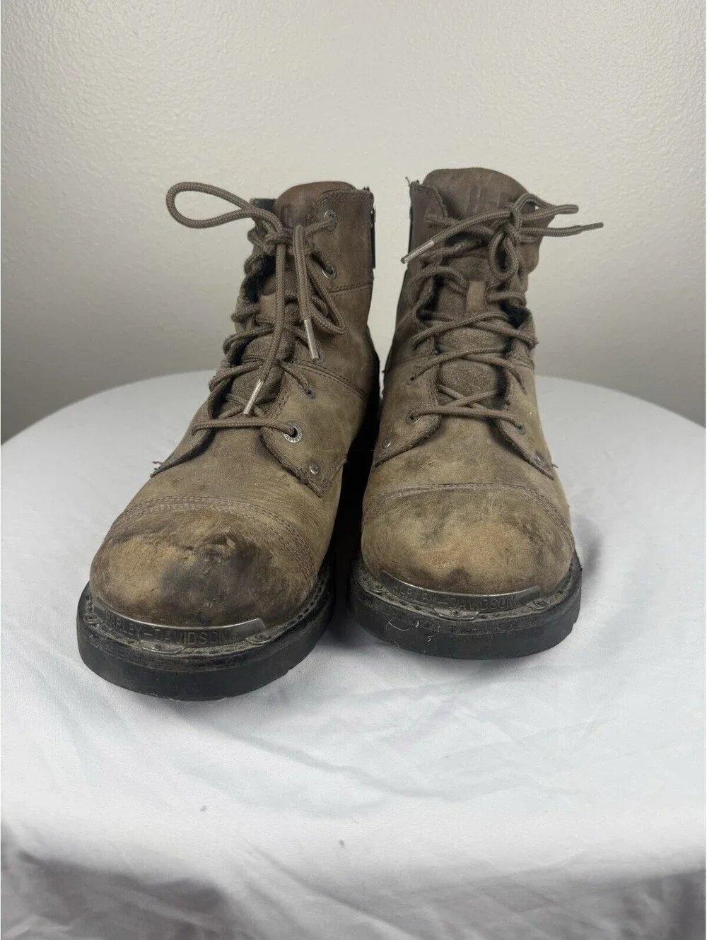 Harley Davidson D96104 Men’s 11.5 Brown Leather Motorcycle Riding Boots Side Zip